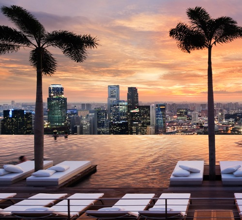 Marina Bay Sands SkyPark Infinity Pool at Sunset