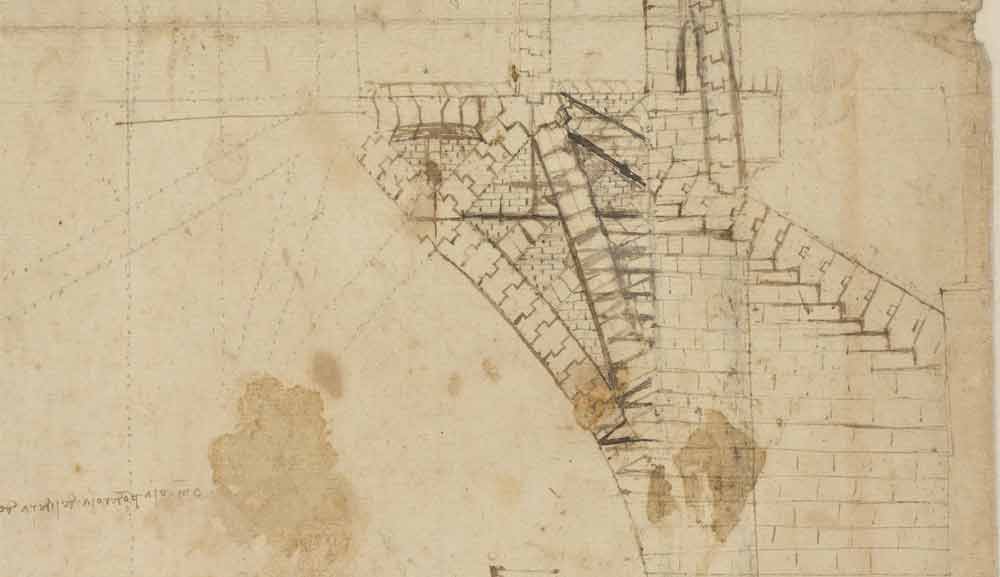 ミラノ大聖堂のティブリオの断片（1487～90年頃 レオナルド・ダ・ヴィンチ『アトランティコ手稿』第850紙葉表）