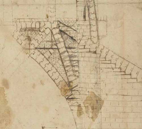 ミラノ大聖堂のティブリオの断片（1487～90年頃 レオナルド・ダ・ヴィンチ『アトランティコ手稿』第850紙葉表）