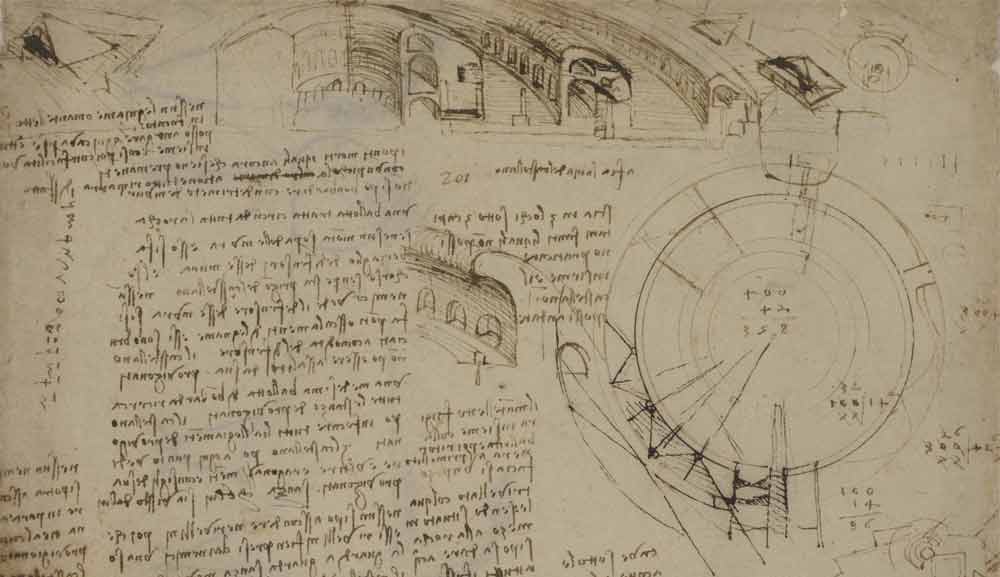円形要塞の大型断面図（1502～03年頃 レオナルド・ダ・ヴィンチ『アトランティコ手稿』第132紙葉表）