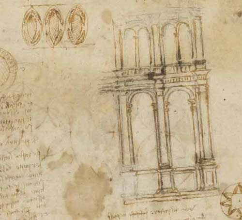 アーケードの素描（1516年頃 レオナルド・ダ・ヴィンチ『アトランティコ手稿』第505紙葉裏）