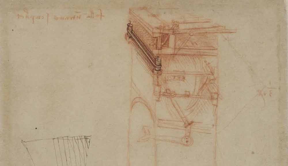 ヴィオラ・オルガニスタの詳細（1493～95年頃 レオナルド・ダ・ヴィンチ『アトランティコ手稿』第568紙葉表）