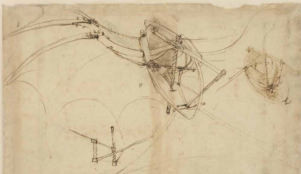飛行機械（1478～90年 レオナルド・ダ・ヴィンチ『アトランティコ手稿』第860紙葉表）