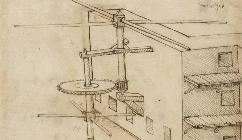 回転する刃（1478～80年頃 レオナルド・ダ・ヴィンチ『アトランティコ手稿』第89紙葉表）