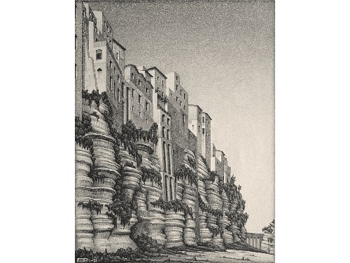 M.C.エッシャー、「Tropea, Calabria, Italy(イタリア、カラブリア州トロペーア)」