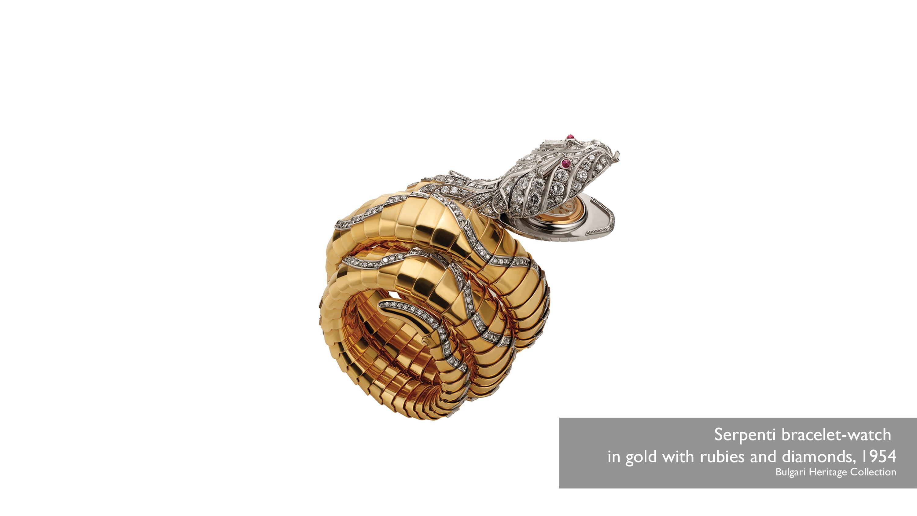 Serpentiブレスレットウォッチ。金とルビーおよびダイヤモンド、1954 Bulgari Heritage Collection